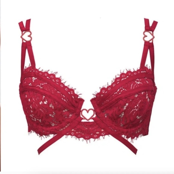 For Love and Lemons Rose Rosa Red Heart Lace Bra XL - Picture 4 of 15
